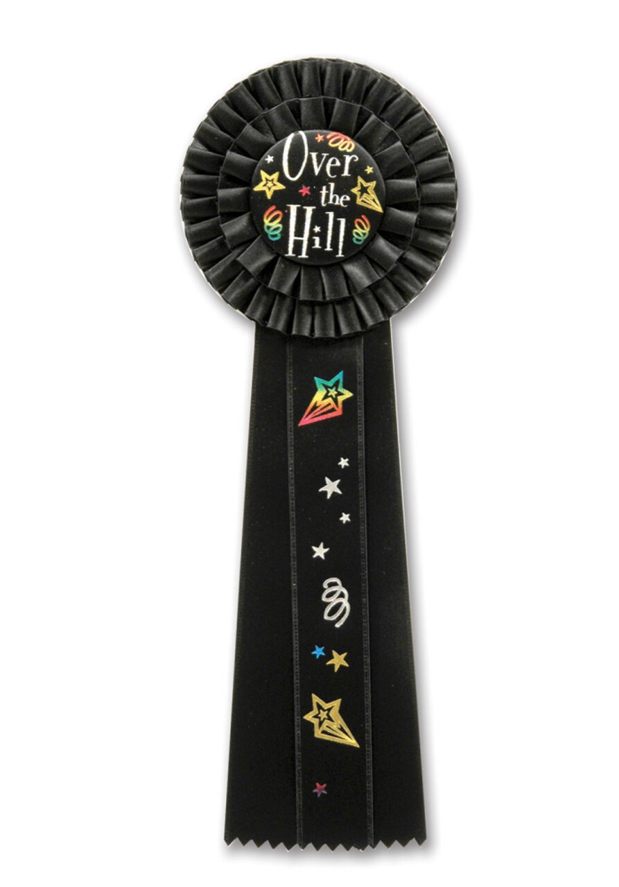 Beistle Pack of 3 Black and White "Over The Hill" Birthday Party Deluxe Rosette Ribbons 13.5"
